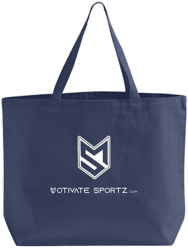 Navy tote bag with 'Motivate Sportz' logo on a white background