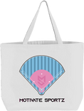 Load image into Gallery viewer, White tote bag with blue and pink design and 'Motivate Sportz' text on a white background
