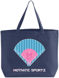 Load image into Gallery viewer, Navy blue tote bag with a pink and blue design and 'Motivate Sportz' text on a white background
